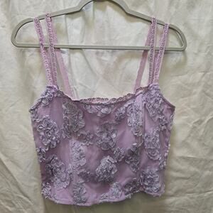 Pretty Little Things lavender purple floral ribbon corset top boning cropped 10